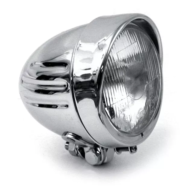 4-1/2" Duplo Bullet Headlight. Fluted. Visor. Chrome For Harley-Davidson