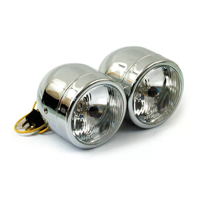 4" H4 Dual Headlight Assembly. Chrome for Harley-Davidson