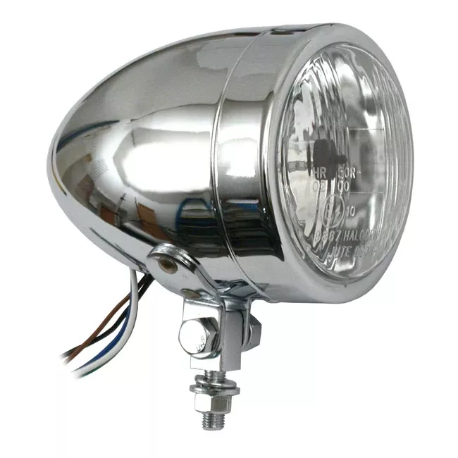 4" H4 Long Bullet Headlight Without Visor Chrome For Harley-Davidson