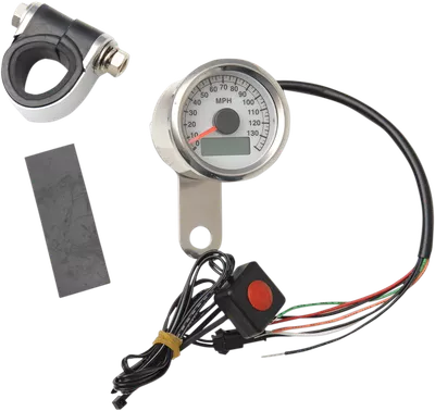 DRAG SPECIALTIES 1.87"MPH Programmable Mini Electronic Speedometer with Odometer/Tripmeter - Matte Black - White Face 21-6899BWNU