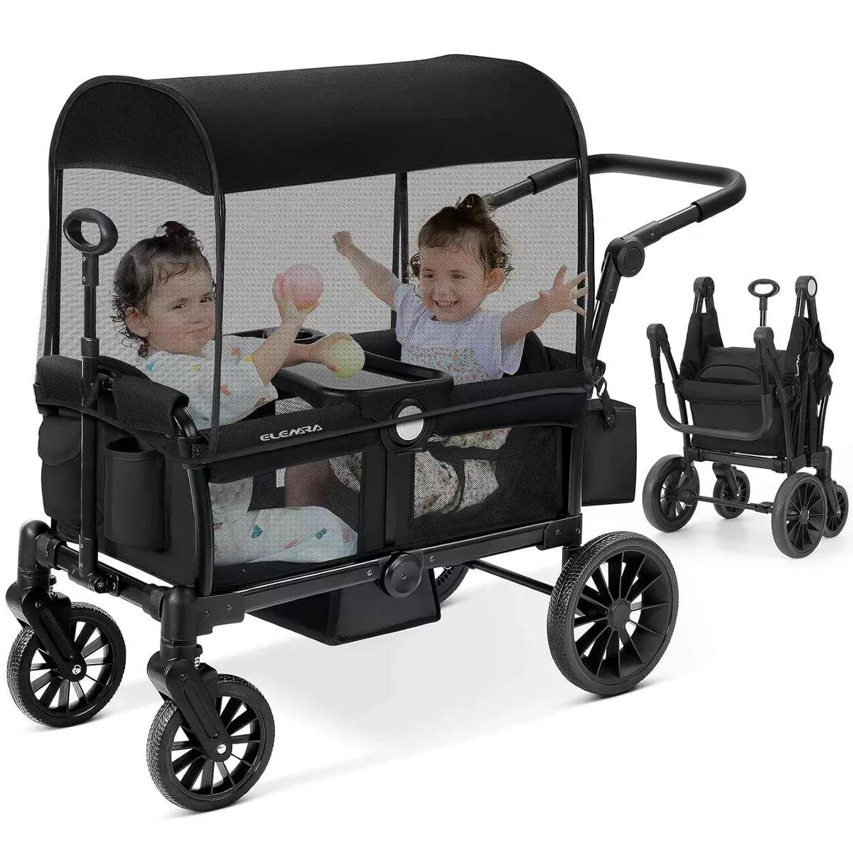 Elemara All-Terrain Foldable 2 Seater Wagon Stroller with Canopy