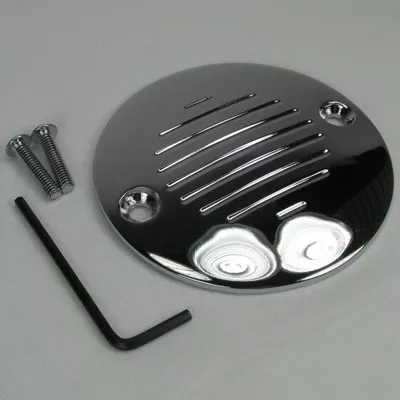 "Grooved" 2-Hole Horizontal Points Ignition Cover - Chrome, Fits 2004 and Up Harley Sportster XL, 1970-1984 FL, FX, 1970-1999 Big Twin Motors, Replaces Pt #32584-88T