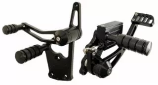 **Returned Part** Billet Forward Controls for 2000-2017 Harley Davidson Softail Models - Black Anodized Billet Aluminum - 3/4" Bore Brake Fluid Reservoir
